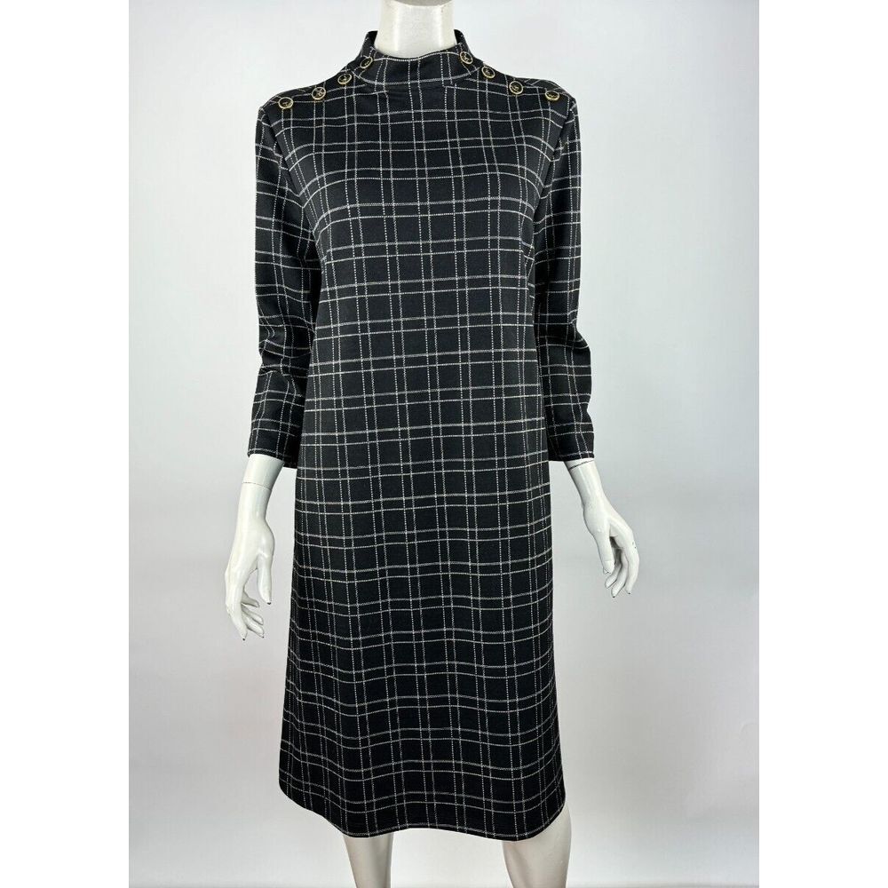J McLaughlin Mare Dress Plaid Women XL NWOT 3/4 Sleeve Stretch Button High Neck